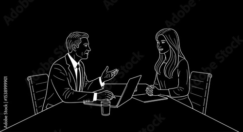 Chalk Art Illustration of Business Discussion
