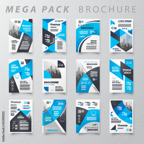 Mega pack Brochure design template flyer set blue color creative cover