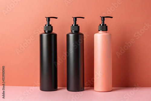 Three cylindrical plastic bottles