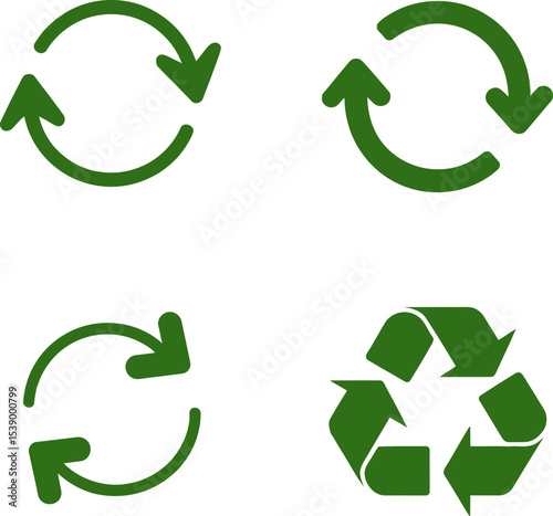 Four green recycling symbols arranged in two columns on a white background image