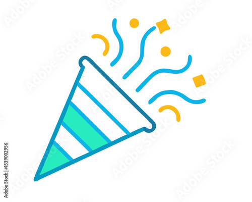 Party popper icon.
Cute social media Party Emoji party hat and decorations icon on white background