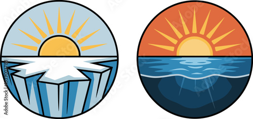 Climate change global warming melting ice caps rising sea levels environmental impact illustration vector icons editable stock vector illustration