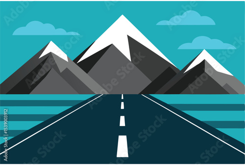 Asphalt road with mountain on both sides vector scene highway landscape road illustration