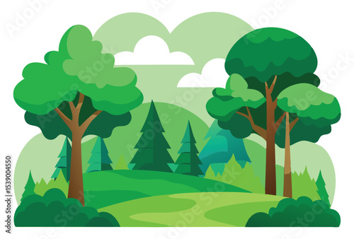 Beautiful Green Forest with Clearing Vector Illustration for Nature Eco-Friendly and Outdoor Landscape Art