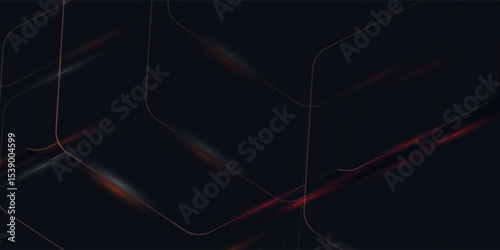 Dark hexagon abstract technology background with orange and white colored bright flashes under hexagon. Hexagonal gaming vector abstract tech futuristic wide banner.
