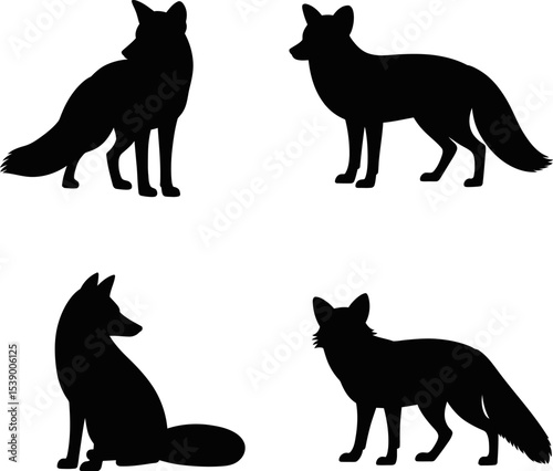 Four fox silhouettes in various poses against a white background in a pattern form
