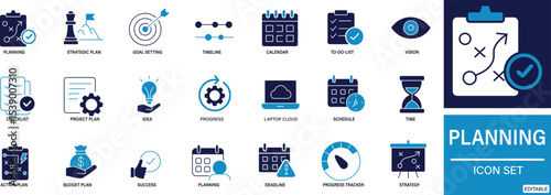 Planning Icon Set Strategy, Task, Schedule and Goal