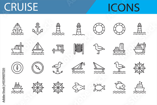 Simple and Modern Maritime Icons for Web, App, and UI Designs