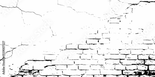  high contrast black and white image of a cracked white wall with  cracks and damaged texture, creating an abstract and distressed background look