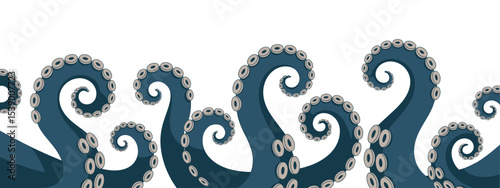 Seamless Pattern of Stylized Octopus Tentacles in Dark Blue Color on a White Background Marine Life Illustration Vector Format for Creative Projects