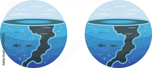 Ocean pollution illustration showing oil spill and clean ocean comparison vector environmental issue 100 editable stock vector illustration