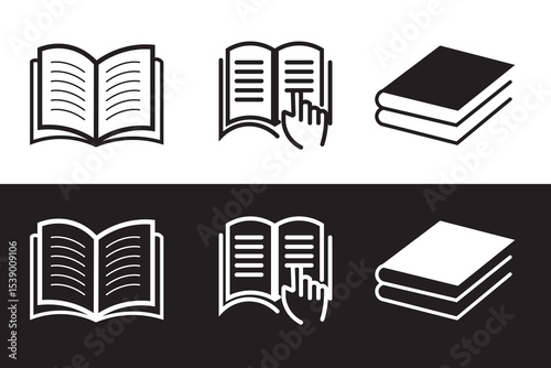  Book icon set isolated on white background. School icon set.  Containing classroom, students and teacher, e-learning, study, diploma icons set collection. Vector illustration.