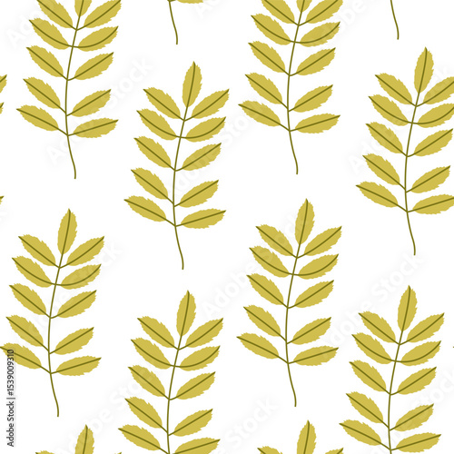 Seamless pattern with autumn leaves Simple abstract floral seamless pattern with colorful autumn leaves in green. Vector illustration