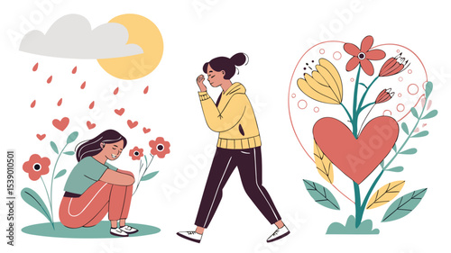 "Mindful Moments: Self-Care & Mental Wellness Vector Set"

