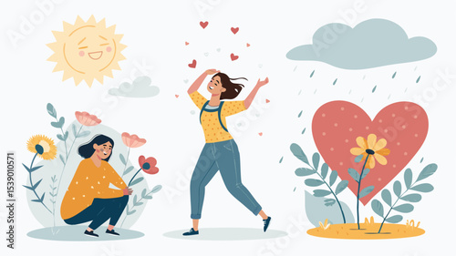 "Mindful Moments: Self-Care & Mental Wellness Vector Set"

