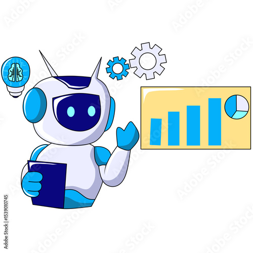 Robot Analyzing Data with Charts Illustration