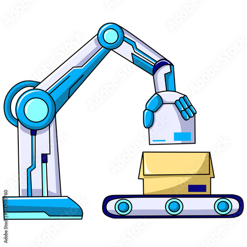 Robot Arm Placing Package on Conveyor Belt