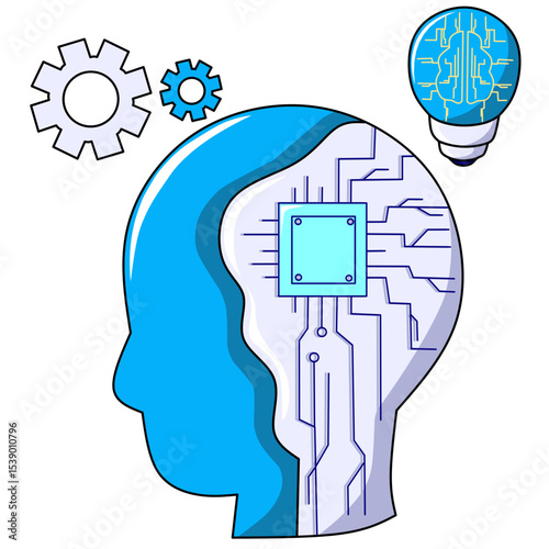 Artificial Intelligence Concept With Brain Lightbulb and Gears