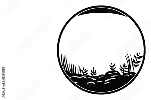 Isolated Vector of Fish Bowl with Aquatic Foliage and Bubbles
