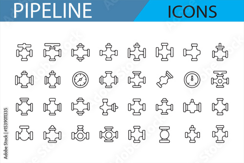 Collection of Pipeline and Valve Control Icons for Industrial Applications