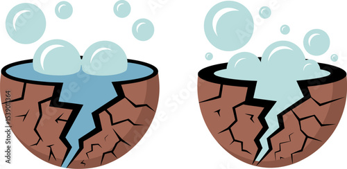 Illustration of cracked earth with water and bubbles for drought awareness climate change vector art editable stock vector illustration