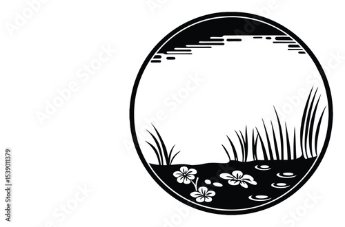 Isolated Vector of Fish Bowl with Aquatic Foliage and Bubbles