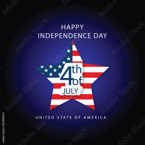 Photorealistic Digital Art of American Flag with Fireworks and ‘Happy Independence Day’ Text – 4th of July USA Celebration Illustration