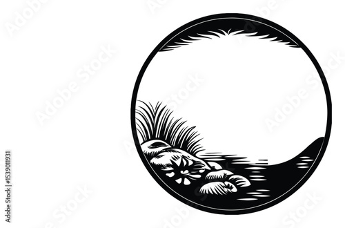 Empty Glass Fish Bowl with Aquatic Plants – Vector Illustration