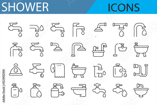Water and Bathroom Accessories Icons for Home Design and Web Apps
