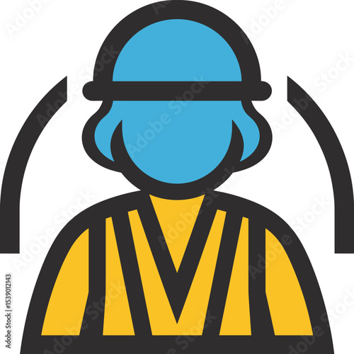 Vector illustration of a construction worker with safety helmet and yellow vest, silhouette style, simple modern design for safety, worker, construction, icon, labor, industrial use