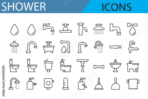 Set of Simple and Modern Icons for Bathroom and Shower Designs