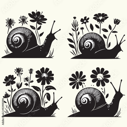 Snail with flower silhouette