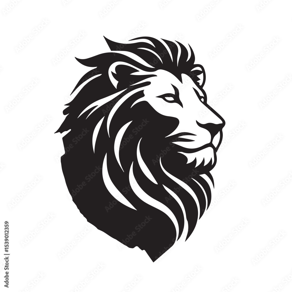 Fototapeta premium Majestic Lion Head Profile in Black and White Minimalist Vector Design