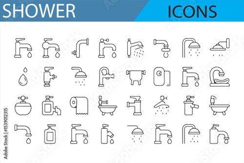 Vector Icons for Bathroom Faucets, Showerheads, and Plumbing Systems