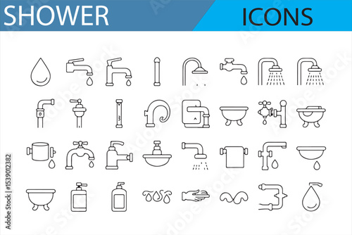 Collection of Bathroom Shower Icons for UI and Web Design