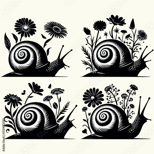 Snail with flower silhouette