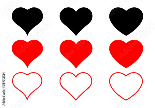Heart icon set. Love, Valentine sign, symbol. Cute hearts design. Vector illustration.