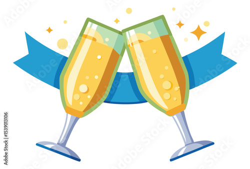 Toasting with Champagne Glasses Vector Illustration for Celebration Party and Wedding
