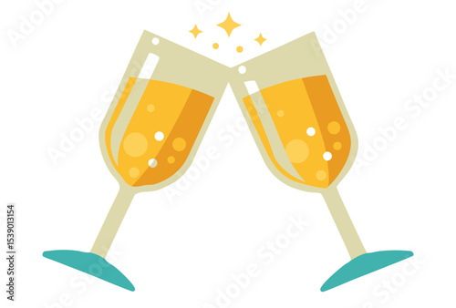 Toasting with Champagne Glasses Vector Illustration for Celebration Party and Wedding