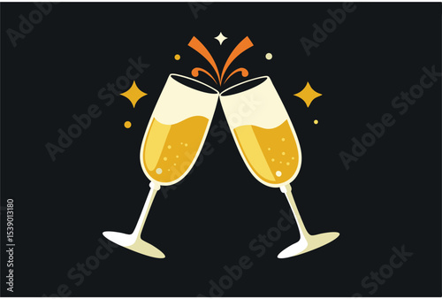 Toasting with Champagne Glasses Vector Illustration for Celebration Party and Wedding