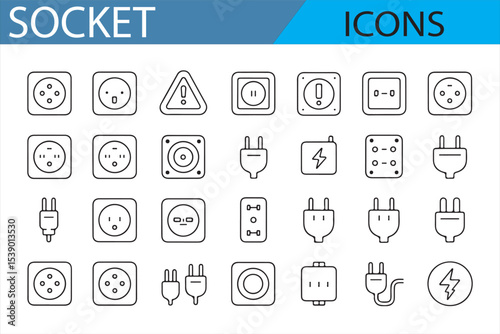 Vector Icons of Electrical Connectors and Power Outlets for Digital Interfaces