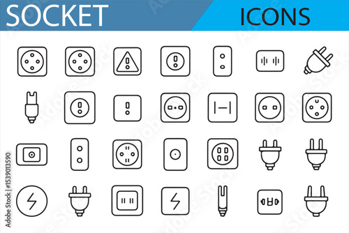 Collection of Plug and Socket Icons for Electrical and Energy Systems