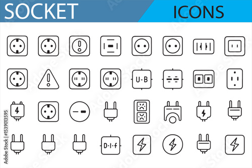 Set of Power and Electrical Outlet Icons for Web and App Development