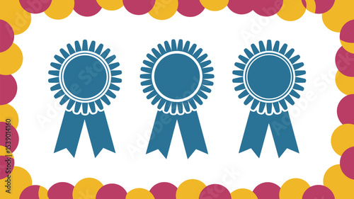Vector graphic of blue award ribbons with colorful circle border for recognition and achievement design editable stock vector illustration