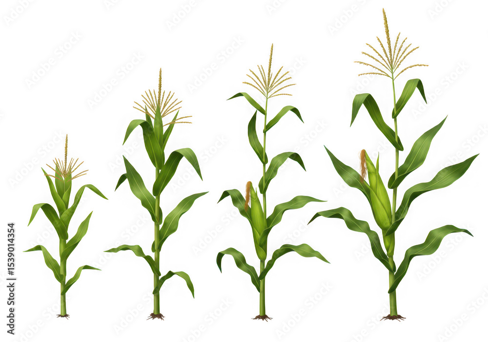 Fototapeta premium Corn plant growth stages illustration isolated on transparent background