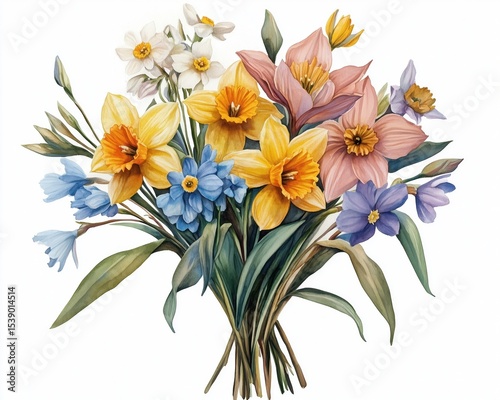 Spring Daffodil Bouquet Illustration — Botanical Watercolor Art
