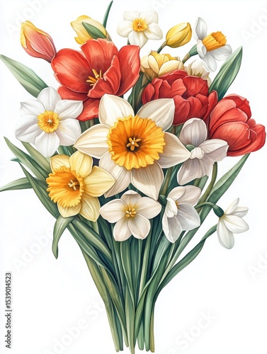 Spring Daffodil Bouquet Illustration — Botanical Watercolor Art