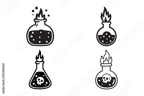 Burning Poison Bottle Vector – Toxic Flask Icon for Halloween