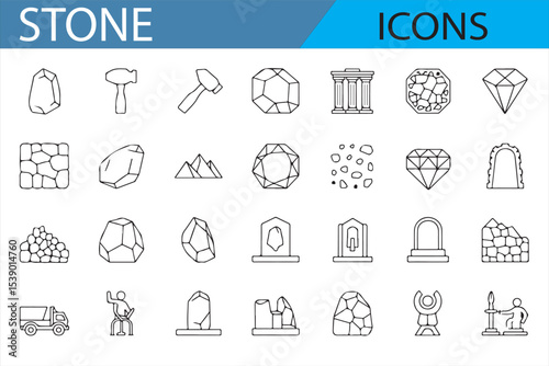 Collection of Rock and Mineral Icons for Geological Exploration