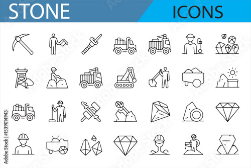 Vector Icons for Stones, Crystals, and Geological Exploration